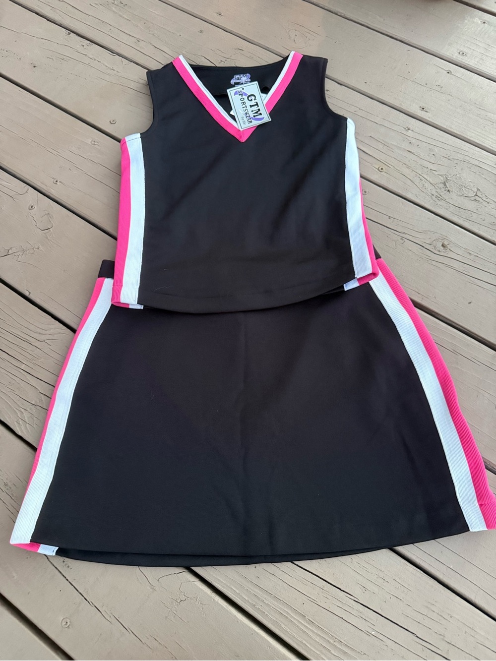 GTM Sportswear Cheerleader Uniform Costume Set Black Pink Youth Top L Skirt XL